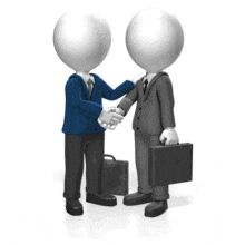 Two businessmen shake hands as they meet.