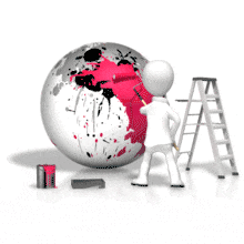 An animation of a stick figure painting a sphere.