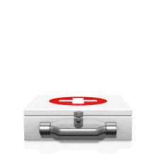 An animation of a stethoscope popping out of an emergency case.