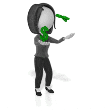 A business woman juggles three dollar symbols. This clip-art can represent some trying handle a financial situation that&#039;s tricky.