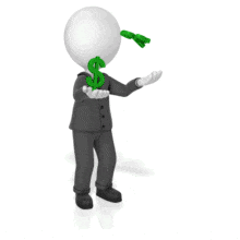 A businessman juggles three dollar symbols. This clip-art can represent some trying handle a financial situation that&#039;s tricky.