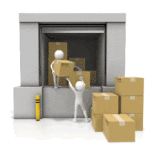An animation of stick figures loading boxes into a loading dock.