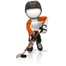 A stick figure hockey player has a fast breakaway opportunity in this animation.  