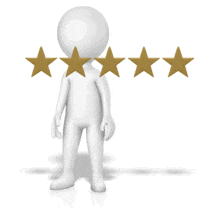 A stick figure touching each star to give a 4 out of 5 rating.