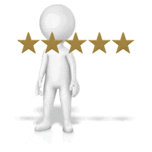 A stick figure touching each star to give a 3 out of 5 rating.