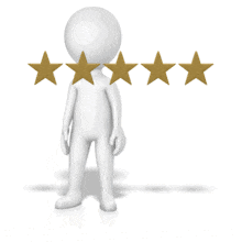 A stick figure touching each star to give a 4 out of 5 rating.