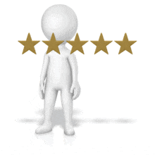 A stick figure touching each star to give a 3 out of 5 rating.
