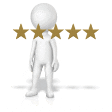 A stick figure touching each star to give a 1 out of 5 rating.