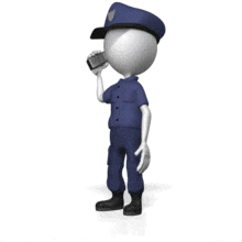 This animation shows a security guard talking on a walkie talkie facing left.