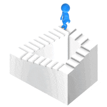 A figure climbs an infinite loops of steps.