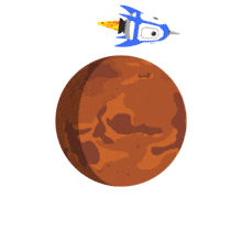 A spacecraft spins as it orbits a planet.