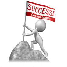 This custom design animation shows a figure holding a flag at the summit of a mountain.