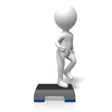 An image of a group of three figures training on aerobic platforms.