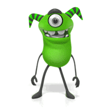 This animation shows a cute monster gesturing to the side.