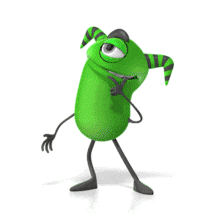 This animation shows a cute monster figure thinking for a bit and then have an idea or solve a problem.