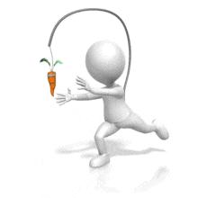 This animation shows a figure chasing a carrot dangling in front.