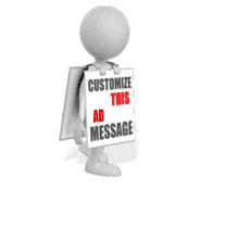 This custom design animation shows a figure walking around with a customizable sandwich board on.