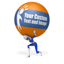 A superhero woman lifts a giant sphere with your custom message.