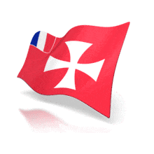 This animation shows the Wallis and Futuna flag at a perspective angle waving.