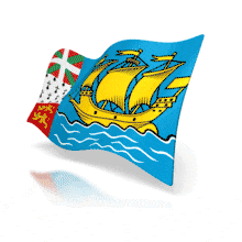This animation shows the Saint Pierre and Miquelona flag at a perspective angle waving.