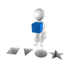An animation of a figure looking at the options for inserting the box.