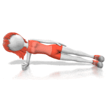 This animation shows a woman stick figure doing a planking exercise.