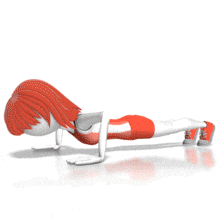 This animation shows a woman stick figure doing a push up exercise.