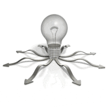 This animation shows a light bulb lighting up and the light going out from outward arrows surrounding the light bulb.