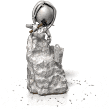 This animation shows a businesswoman caving herself out of stone.  Displays the idiom of being self made.