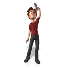 An animation of Tom holding phone up searching for a cell phone signal.