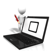 An animation of a figure drawing a check mark in a box on the computer screen.