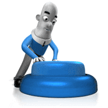 This animation shows a businessman character pushing a large button down.