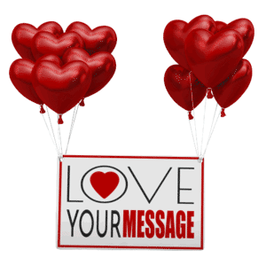 This PowerPoint Animations shows a preview of Floating Heart Balloons Custom Sign