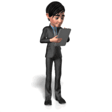 An animation of Brad touching the screen of a tablet.