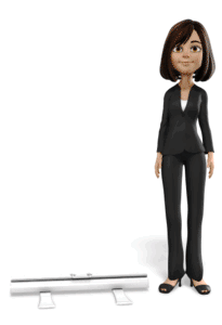 An animation of a business woman lifting a display banner.