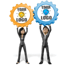 This custom design animation shows two business characters each holding a gear that are joined together.&lt;br&gt;&lt;br&gt;You your own text and images to the middle of the gears by using our online customizer.