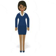 This flat design animation shows a woman figure gesturing to the side.