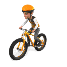 A man wearing a safety helmet rides his fat bike.