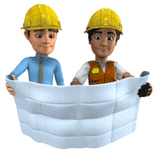 This animation shows a two men analyzing a blue print.