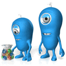 This animation shows a little character chocking on a candy and another little character coming over to give the life saving Heimlich maneuver.