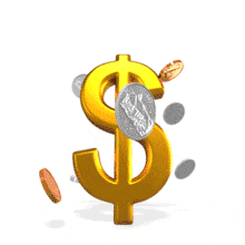 Several coins spin around a dollar symbol.