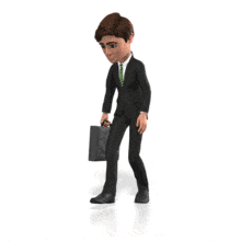 A businessman walking slowly with briefcase.