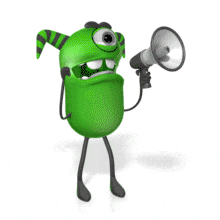 This animation shows a monster character shouting through a megaphone.