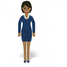 This flat design animation shows a woman figure gesturing upward.
