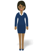 This flat design animation shows a woman figure gesturing downward.