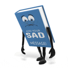 This custom design animation shows a book character walking very sad.&lt;br&gt;&lt;br&gt;You can customize the book with your own text and images using our online customizer.