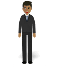 This flat design animation shows a man figure gesturing downward.