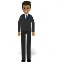 This flat design animation shows a man figure gesturing to the side.
