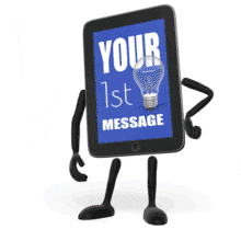 This custom design animation shows a tablet character swiping screen to reveal another screen.