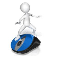 An animation of a figure riding a computer mouse.